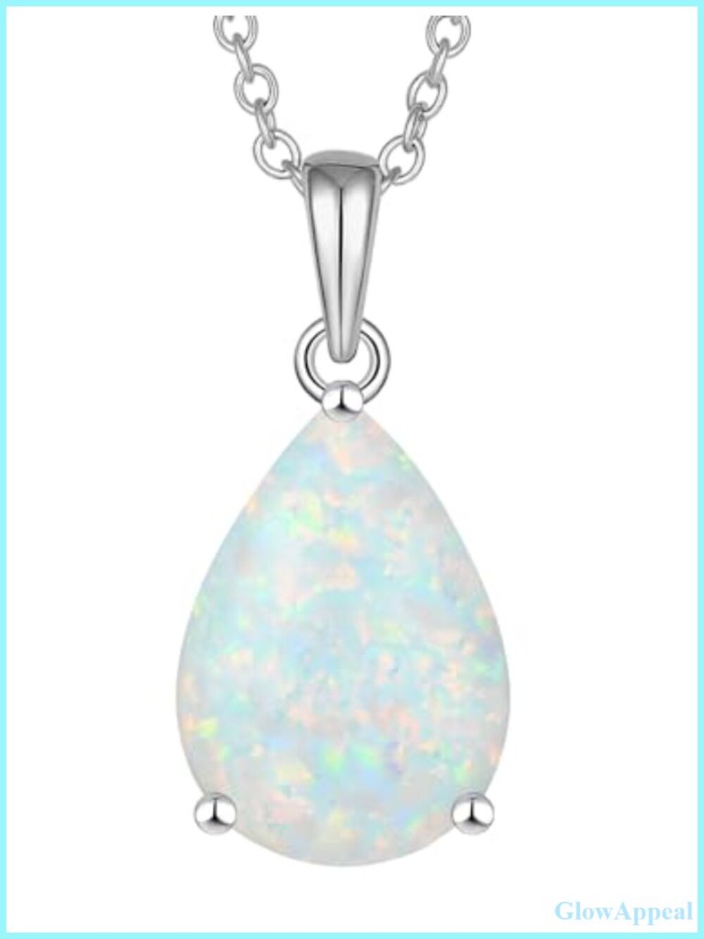 Teardrop Pendant Necklace Brass Rhodium Plated Created Opal Pear Cut